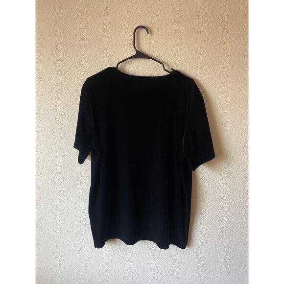 Quacker Factory Black Velour Rhinestone Velvet Short Sleeve Women's Top Size L - Picture 3 of 3